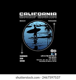 California Surf illustration, tee shirt graphics, typography, vector illustration.