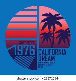 California surf illustration, vectors, t-shirt graphics