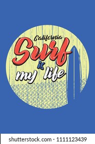 california surf is my life table distressed poster colorful vintage retro