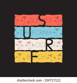 California surf and ocean beach illustration typography. It is Vector graphics print for t-shirts.