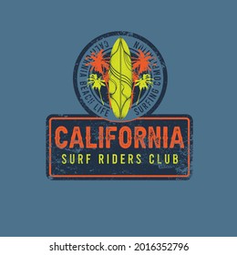 Vector de árbol de palmas de la Surf de California Ilustración diseño de impresión de camisetas, impresión de pegatinas, afiche, signo, diseños de símbolos
