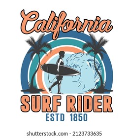 California Surf Rider T-shirt Design Free Vector