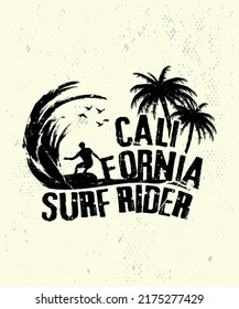 California Surf Rider Vintage Summer Tshirt Design