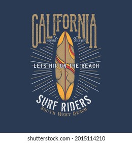 California Surf Riders vector illustration for t-shirt print design typographic retro poster vector 