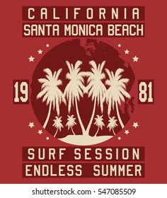 California surf session, endless summer typography, t-shirt graphics, vectors
