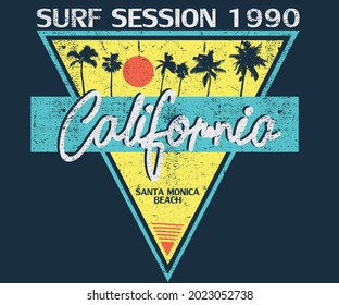 California surf session graphic t shirt design artwork. Surfing   vector print design for  patch, sticker, batch, apparel, logo, embroidery etc. 