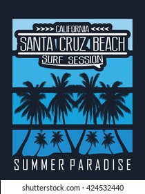 California surf session, santa cruz beach vector print and varsity. For t-shirt or other uses in vector.T shirt graphic