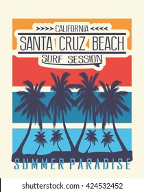 California surf session, santa cruz beach vector print and varsity. For t-shirt or other uses in vector.T shirt graphic