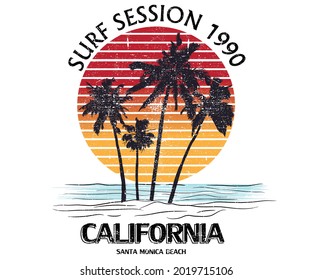 California surf session Vector  design for t-shirt prints, sticker posters, wallpaper others .