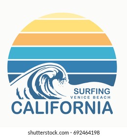 California surf sport typography, tee shirt graphics, vectors