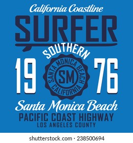 California surf sport typography, t-shirt graphics, vectors 