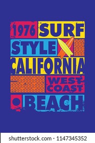 california surf style poster colorful apparel distressed waves