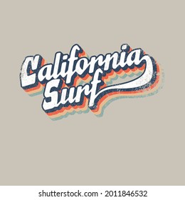 California surf theme beach retro typography t-shirt design print graphic  vector illustration