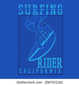 California Surf theme  Graphics summer surfing rider with surf board typo graphic for t shirt print design ,poster,banner, vector design Illustration