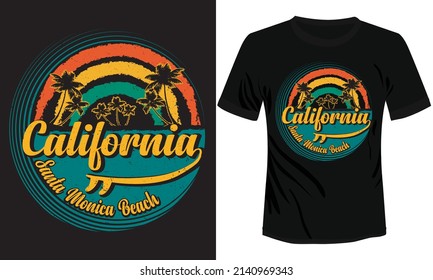 California Surf T-shirt Design Plam Tree Typography Vector Illustration