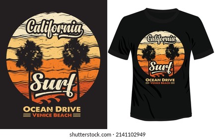 California Surf T-shirt Design Plam Tree Vector Illustration 