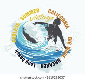 california surf typography slogan print, Surf rider t-shirt graphic design. urban typography graffiti slogan print. Sport surf typography, t-shirt graphics. eps8