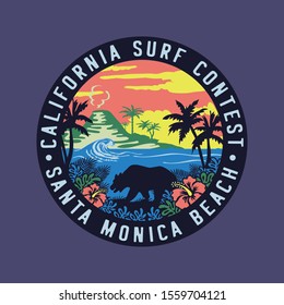 California surf typography, tee shirt graphics, vectors