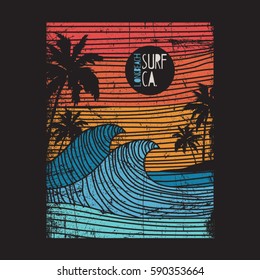 California Surf Typography, Tee Shirt Graphics, Vectors