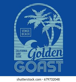 California surf typography, tee shirt graphics, vectors