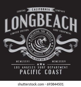 California surf typography, tee shirt graphics, vectors