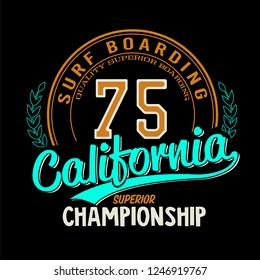 California surf typography, t-shirt graphics, vectors