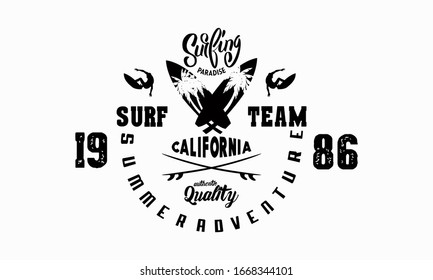 California surf typography, t-shirt graphics, vectors