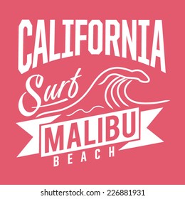 California surf typography, t-shirt graphics, vectors