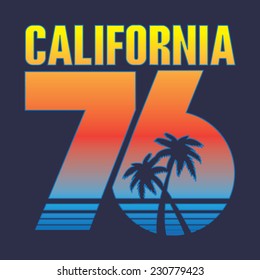 California surf typography, t-shirt graphics, vectors