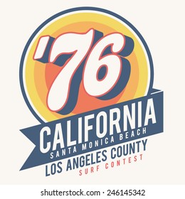 California surf typography, t-shirt graphics, vectors