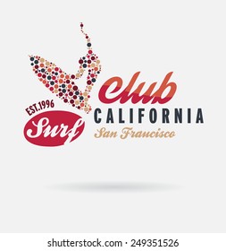California surf typography, t-shirt graphics, logo club