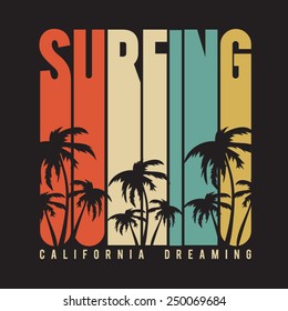 California surf typography, t-shirt graphics , vectors