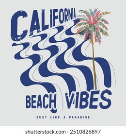 california surf typography, t-shirt graphics , vectors.palm tree silhouette, surf graphic. T-shirt Printing. Surfing Design.Vector illustration on the theme of surfing and surf rider in California,