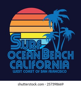 California surf typography, t-shirt graphics, vectors