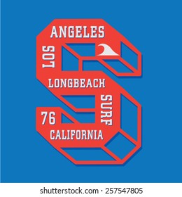 California surf typography, t-shirt graphics, vectors