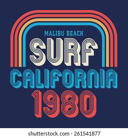 California surf typography, t-shirt graphics, vectors