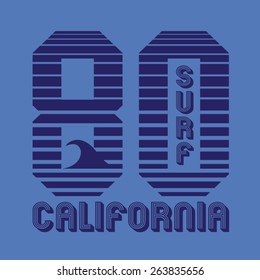 California surf typography, t-shirt graphics, vectors