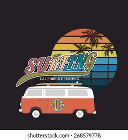 California surf typography, t-shirt graphics , vector format eps10