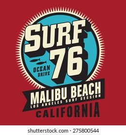 California surf typography, t-shirt graphics, vectors