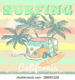 California surf typography, t-shirt graphics , vectors, summer 