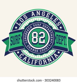 California surf typography, t-shirt graphics, vectors