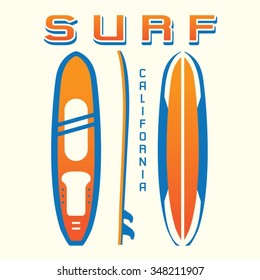 California surf typography, t-shirt graphics, vectors