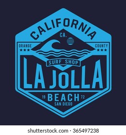 California surf typography, t-shirt graphics, vectors