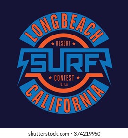 California surf typography, t-shirt graphics, vectors