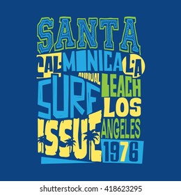 California surf typography, t-shirt graphics, vectors