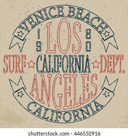 California surf typography, t-shirt graphics, Abstract,  Stock Vector Illustration.