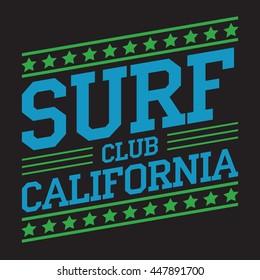 California surf typography, t-shirt graphics, Abstract, Stock Illustration.