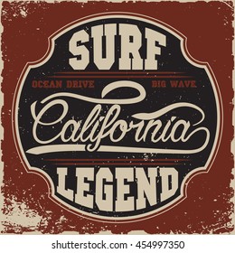 California surf typography, t-shirt graphics, Stock Vector Illustration.