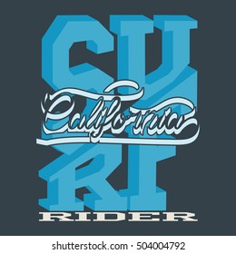 California surf typography,  t-shirt graphics, Abstract,  Stock Vector Illustration.