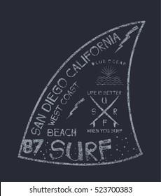 california surf typography, t-shirt graphics , vectors